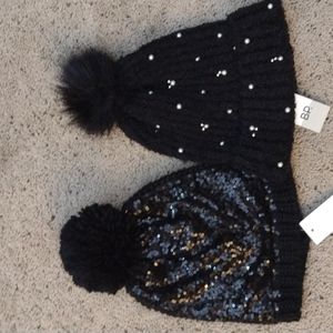 BP women's Beanie Hat with Pom Black Lot of 2 One Size